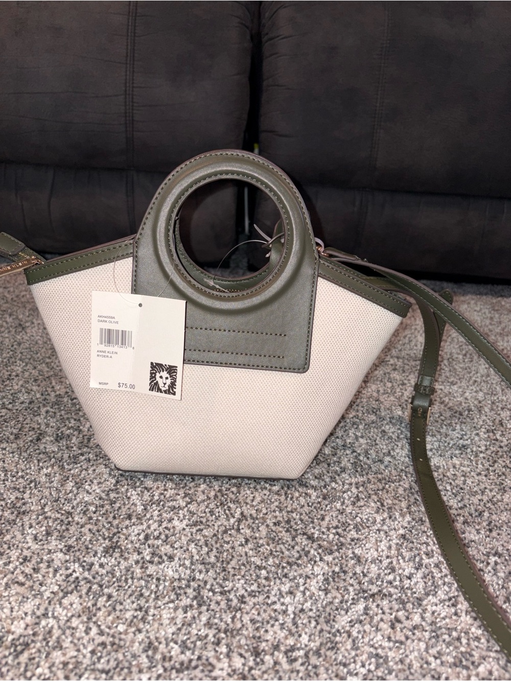 Anne Klein Olive & Cream Canvas Top-Handle Tote - Picture 2 of 3